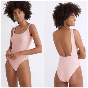 NWT! Madewell Second Wave Square-Neck Tank One-Piece Swimsuit in Pink- Medium